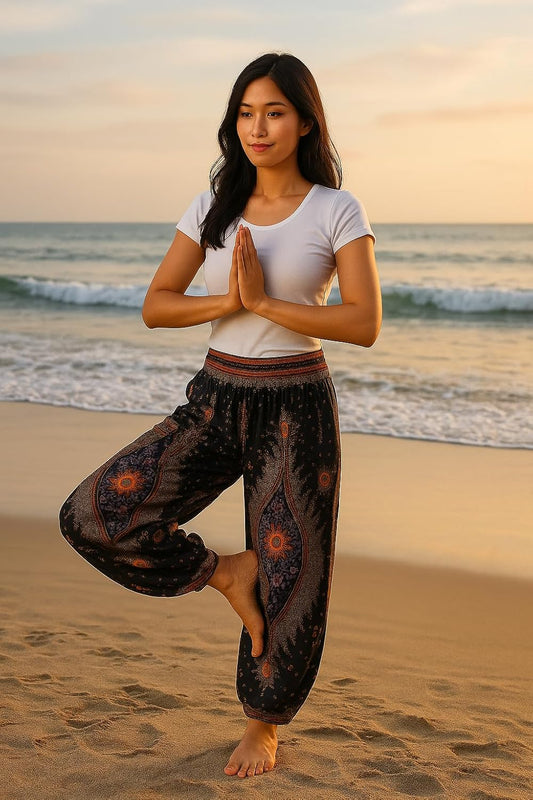 Women'S Smocked Waist Boho Flowy Yoga Harem Pants Hippie Clothes