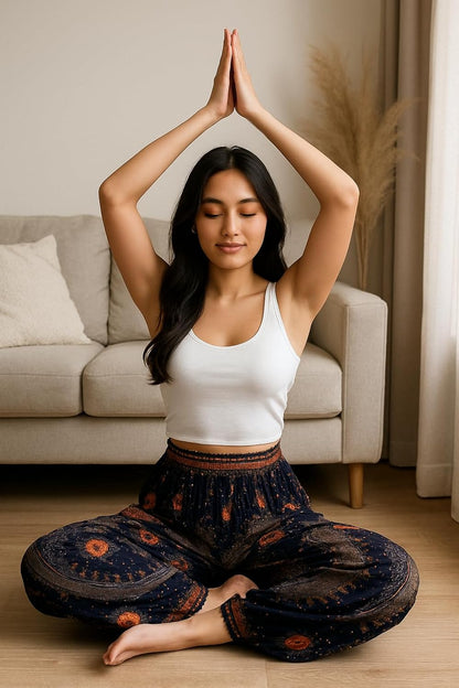 Women'S Smocked Waist Boho Flowy Yoga Harem Pants Hippie Clothes